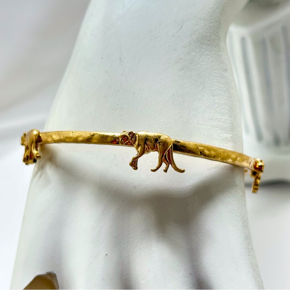 Canvas, Hammered Gold Bangle With Affixed Cheetah Charms